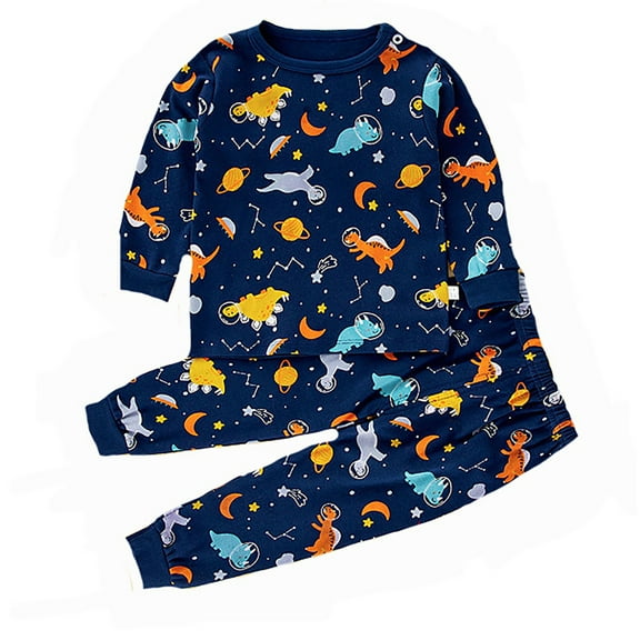 WhouRiu Newborn Boys' Outfits Home Wear Cartoon Long Sleeve Tshirt Pants Child Comfortable Cotton Loungewear Outfit Set Blue,Size 6-12 M