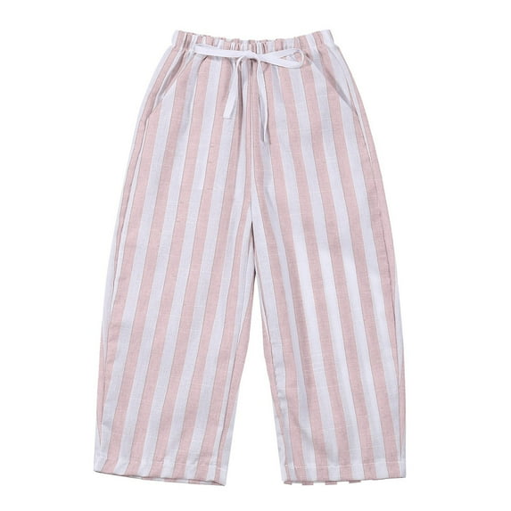 WhouRiu Boys Pants Summer Drawstring Waist Striped Pants Children Fashion Breathable Trousers Pink,Sizes 0-3 M