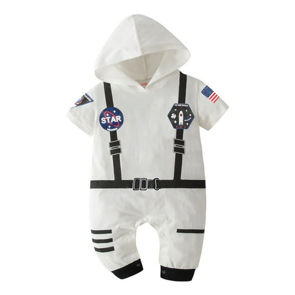WhouRiu Girl Boy Bodysuits Astronaut Role Play Short Sleeve Hooded Romper Baby Party Show Thin Jumpsuit White,Size 0-3 M