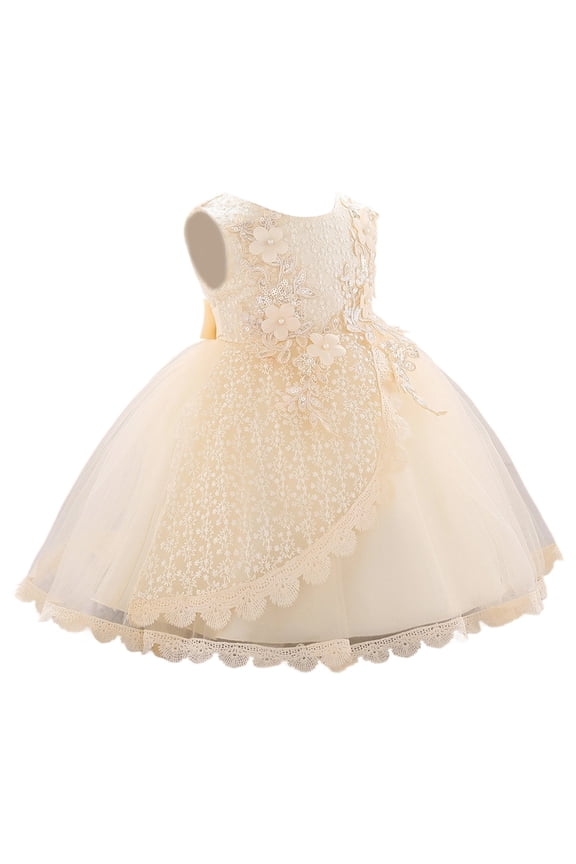 Newborn Girls' Dress Elegant Flower Embroidery Sleeveless Tulle Dress Kids Wedding Pageant Evening Gown Yellow,Size 0-3 M