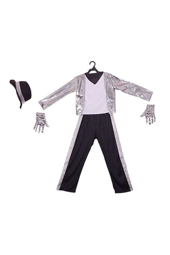 Outfits for Big Boy Sequins Long Sleeve Coat Pants Party Stage Performance Outfit Set,4-Piece Silver,Size 3-12 Y