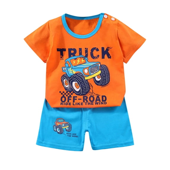 WhouRiu Outfits for Toddler Boy Short Sleeve Car Graphic T Shirt Shorts Breathable Sports Relaxed Outfit Set Orange,Size 6 M-6 Y