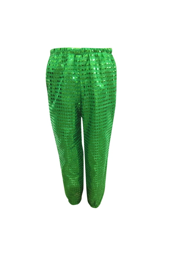 Pants for Big Boy Girl Carnival Sequins Loose Tapered Trousers Child Jazz Hop Street Dancewear Pants Green,Size 9-10