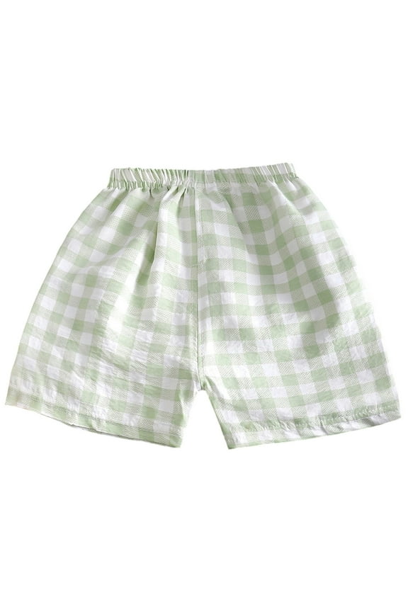 Shorts for Toddler Girl Summer Stretch Waist Plaid Shorts Children Breathable Cozy Loungewear Shorts Clothing Green,Size 4-5 Y