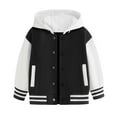 thumbnail image 1 of WhouRiu Toddler Boy Girl Bomber Jacket Color Block Long Sleeved Hooded Coat Child Cozy School Sports Autumn Jackets Black,Sized 2-3, 1 of 5