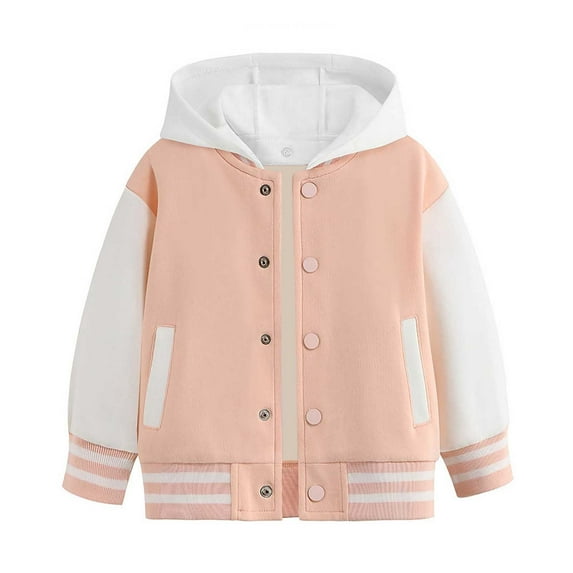 WhouRiu Toddler Boy Girl Bomber Jacket Warm Thickened Color Block Hooded Thermal Jacket Kids Athletic Winter Jackets Pink,Sized 2-3