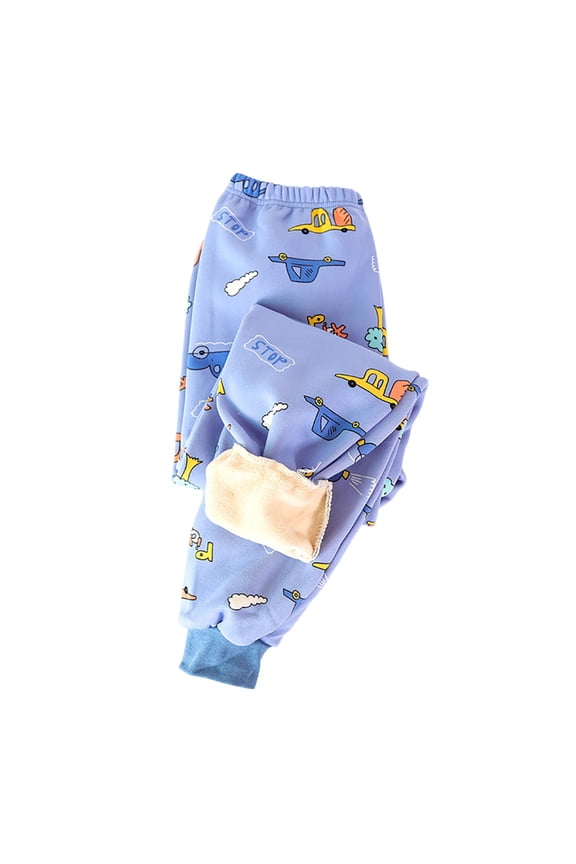Toddler Boy Girl Pants Warm Cartoon Print Elastic Waist Pants Children Cozy Warm Outerwear Pants Beige,Size 3-4 Y
