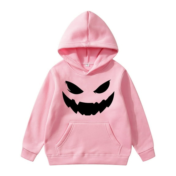 WhouRiu Toddler Boy Holiday Hoodie Halloween Face Pumpkin Print Hooded Sweatshirt Party Comfy Hoodie Pink,Sized 3-4
