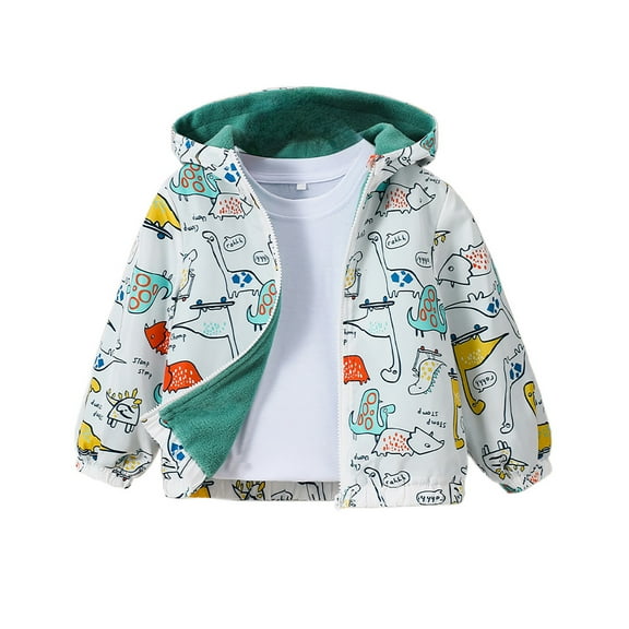 WhouRiu Toddler Boys' Winter Coat Cartoon Dinosaur Lined Thermal Hooded Jacket Kids Soft Cozy Warm Outerwear Coats White,Sized 2-3