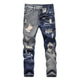 thumbnail image 1 of WhouRiu Toddler Boy Jeans Summer Fashion Zipper Slim Fit Ripped Distressed Jeans with Pockets Kids Boys Streetwear Denim Pants Blue,Sizes 4-5, 1 of 3