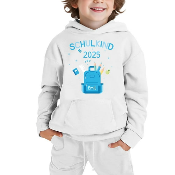 WhouRiu Toddler Boy Outfit Set Stylish Letter Prints Hooded Sweatshirt Trousers Kids Comfy School Wear Outfits White,Sized 2-3