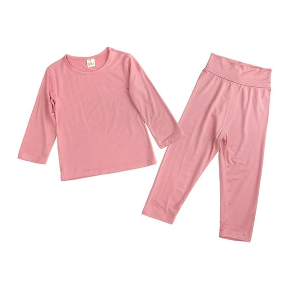 WhouRiu Toddler Boy' Pajamas Solid Long Sleeve T-Shirt High Waist Pants Child Spring Fall Loungewear Outfits Pink,Sizes 3-4