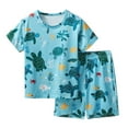 thumbnail image 1 of WhouRiu Toddler Boy Pajamas Turtle Prints Short Sleeve T-Shirt and Shorts Kids Summer Loose Pajamas Set Blue.Sizes 3-4, 1 of 8