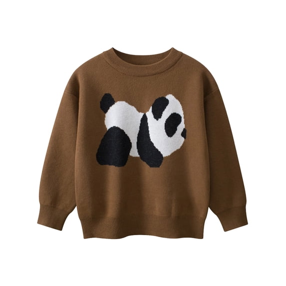 WhouRiu Toddler Boy' Sweater Cartoon Panda Warm Knit Pullover Long Sleeve Top Child Loose Comfy Autumn Winter Sweaters Brown,Sized 2-3