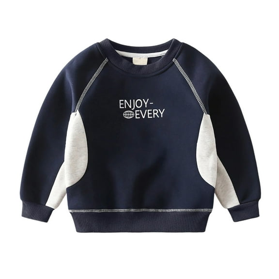 WhouRiu Toddler Boy Sweatshirt Color Block Raglan Shoulder Shirt Sport Warm Thickened Fall Winter Sweatshirts Blue,Sized 3-4