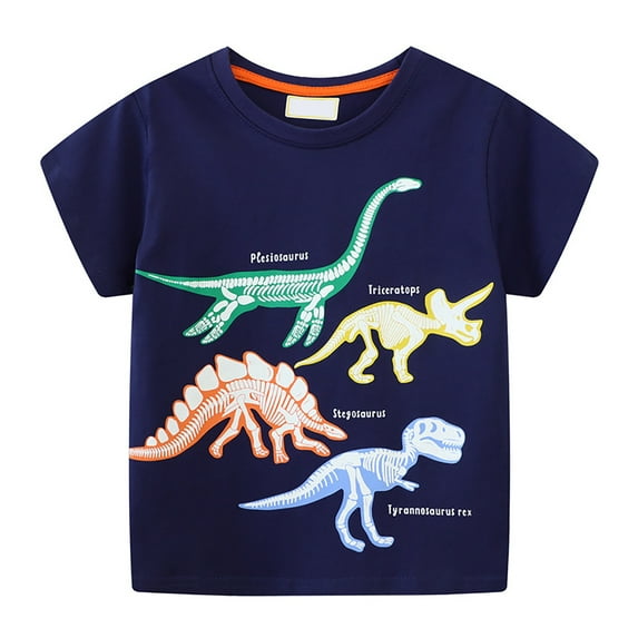WhouRiu Toddler Boy' Tshirts Luminous Dinosaur Print Short Sleeve Top Child Sports Loose Tshirts Blue,Sizes 4-5