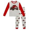 thumbnail image 1 of WhouRiu Toddler Boy's Homewear Outfits Truck Prints Long Sleeve Top Pants Child Breathable Cozy Sleepwear Outfit Set Red,Size 4-5 Y, 1 of 5