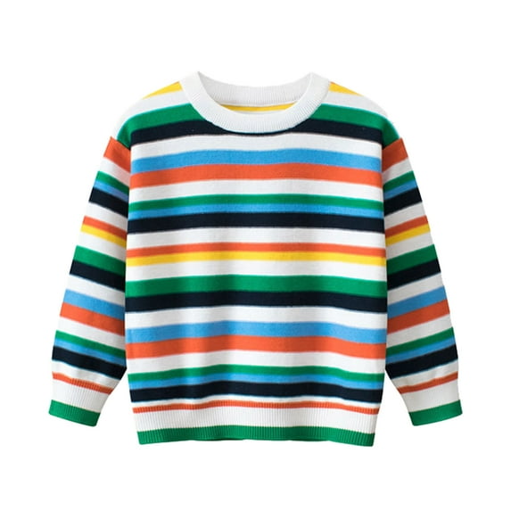 WhouRiu Toddler Boy's Sweater Striped Embroidered Warm Knitted Long Sleeve Top Child Soft Cozy Loose Outerwear Fall Sweaters Multi-color,Sized 2-3