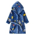 thumbnail image 1 of WhouRiu Toddler Boys Bathrobe Long Sleeve Facecloth Cartoon Hooded Robe Child Warm Homewear Bathrobe Blue.Sizes 3-4, 1 of 2