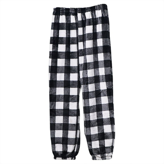 WhouRiu Toddler Boys Girls Pants Flannel Elastic Waist Loose Plaid Pants Kids Fuzzy Warm Soft Sleepwear Homewear Trousers Black,Sized 3-4