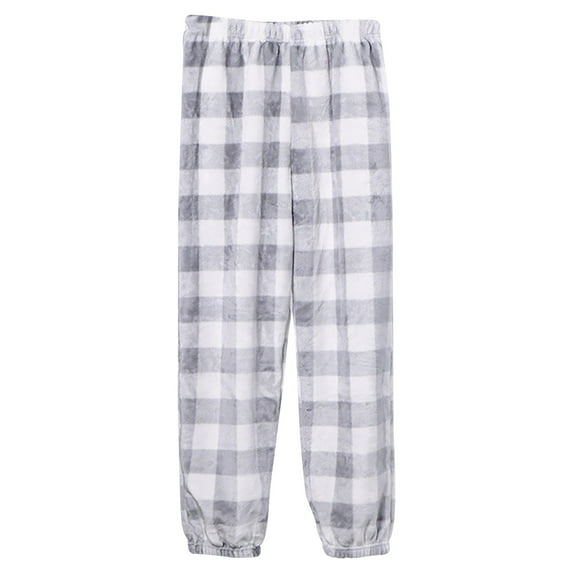 WhouRiu Toddler Boys Girls Pants Flannel Elastic Waist Loose Plaid Pants Kids Fuzzy Warm Soft Sleepwear Homewear Trousers Gray,Sized 3-4