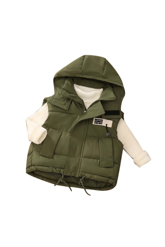 Toddler Boys Girls Winter Coat Thermal Sleeveless Ripstop Hooded Padded Jacket Warm Windproof Puffer Coats Green,Sized 4-5