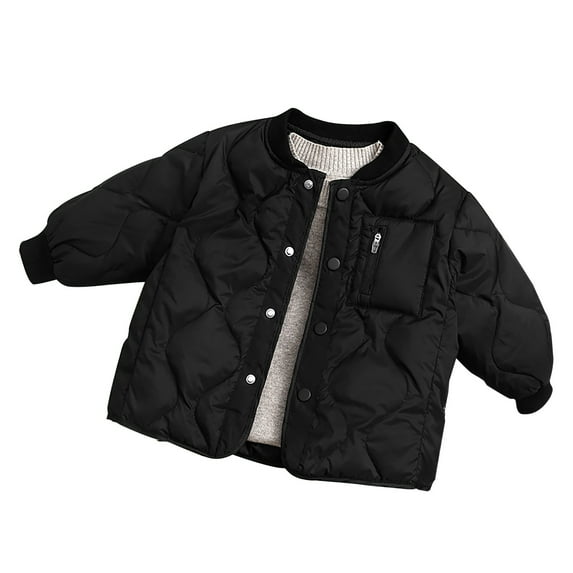 WhouRiu Toddler Boys Girls Winter Coat Thermal Warm Ripstop Button Puffer Coat Child Solid Fall Lightweight Windproof Down Jackets Black,Sized 2-3