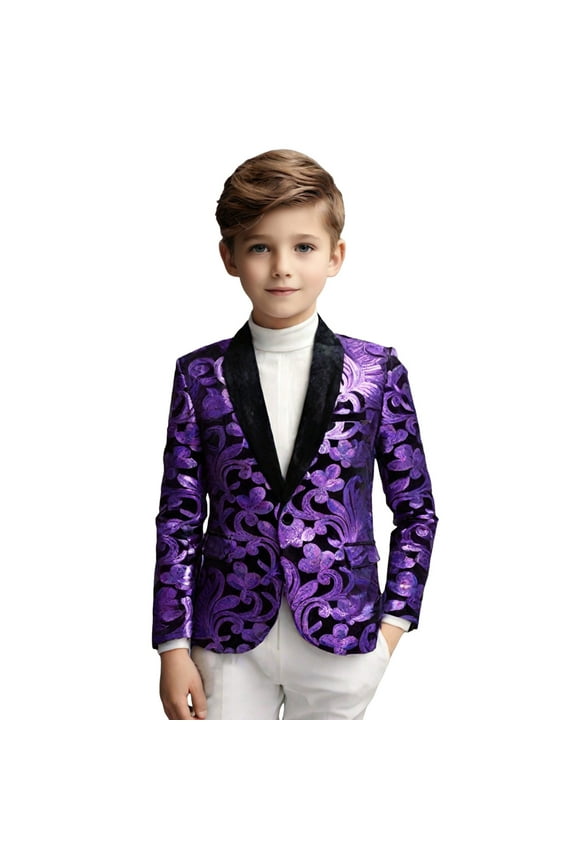 Toddler Boys Jacket Party Suit Floral Prints Long Sleeve Lapel Coat Children Formal Autumn Casual Jackets Purple,Sized 4