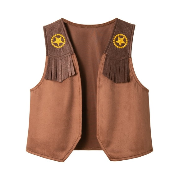 WhouRiu Toddler Boys Jackets Halloween Western Cowboy Tassel Sleeveless Role Play Party Vest Tops Brown,Sizes 3-4