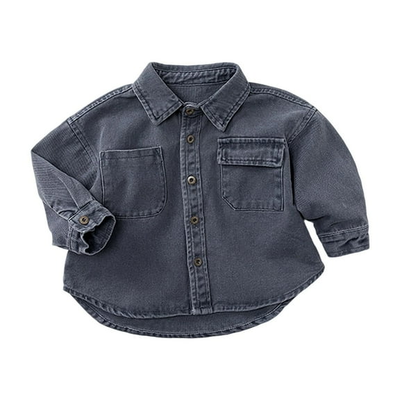 WhouRiu Toddler Boys' Jackets Long Sleeved Button-Up Denim Shirts Children Fashion Autumn Clothes with Pockets Gray,Sizes 3-4