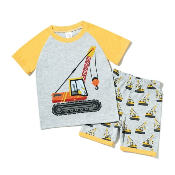 WhouRiu Toddler Boys Outfit Set Short Sleeve Car Print T Shirt and Shorts Kids Casual Comfy Outfits Gray.Sizes 3-4