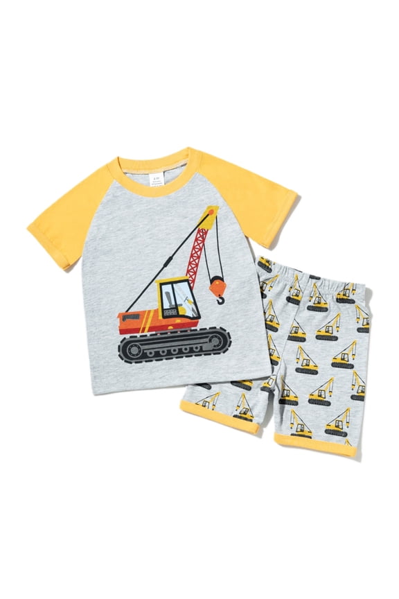Toddler Boys Outfit Set Short Sleeve Car Print T Shirt and Shorts Kids Casual Comfy Outfits Gray.Sizes 3-4