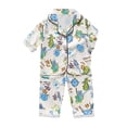 thumbnail image 1 of WhouRiu Toddler Boys' Pajamas Dinosaur Prints Long Sleeve Satin Button Shirt Pants Children Silk Loungewear Outfit Set Blue,Sized 3-4, 1 of 3