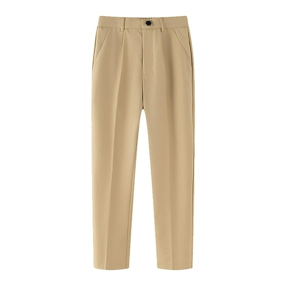 WhouRiu Toddler Boys Pants FormalAdjustable Waist Flat Front Zipper Uniform Trousers Kids Boy Solid Color Pants Beige,Sizes 15-16