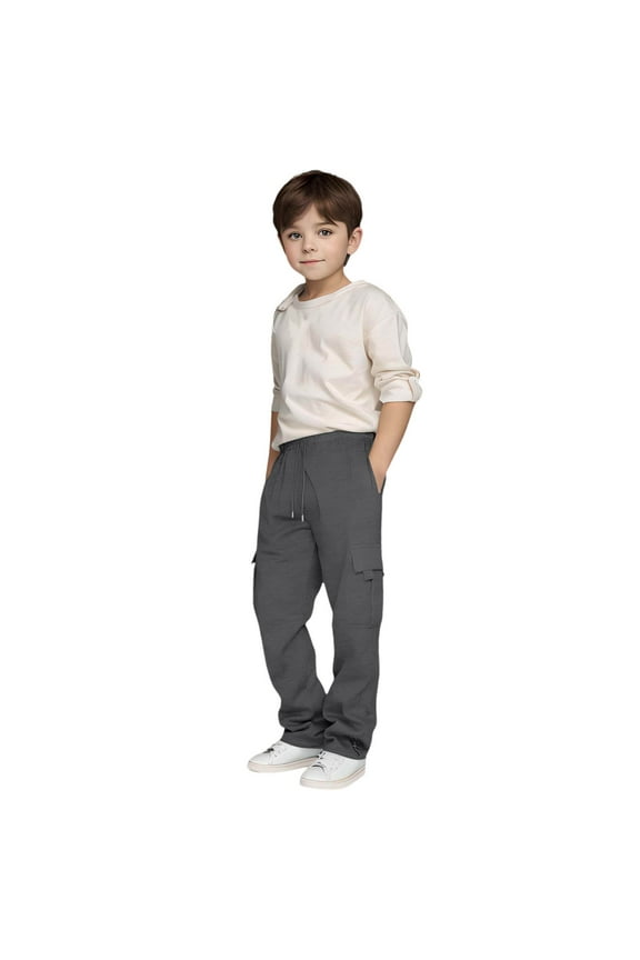 Toddler Boys Pants with Pockets Elastic Waist Tapered Leg Cargo Pants Athletic Durable Trousers for Teen Gray,Size 3-4
