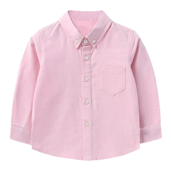 WhouRiu Toddler Boys Shirts Long Sleeve Button Down Oxford Shirts Children Formal Solid Shirts Pink,Sizes 3-4