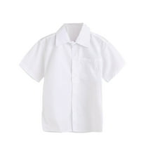 WhouRiu Toddler Boys Shirts Short Sleeve Button Down Lapel Shirt Children Summer Formal Oxford Shirts White,Sizes 3-4