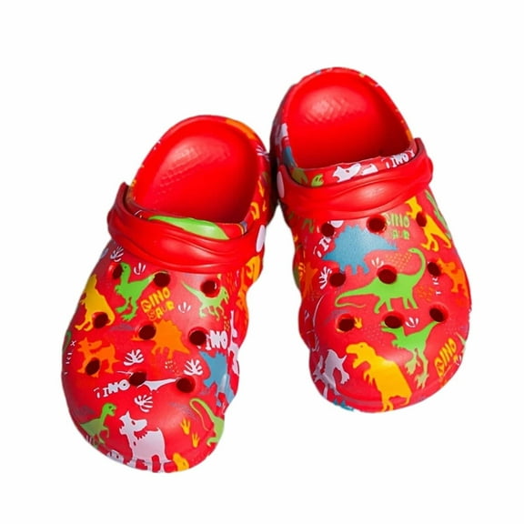 WhouRiu Toddler Boys Slippers Cartoon Dinosaur Soft Sole Scuff Slippers Kids Breathable Comfy Outdoor Lightweight Shoes Red Toddler9.5