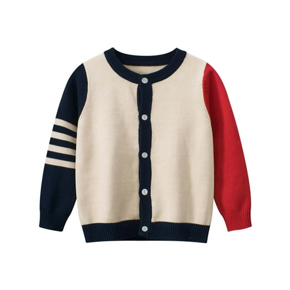WhouRiu Toddler Boys Sweater Button Up Color Block Knit Cardigan Child School Soft Warm Fall Winter Sweaters Red,Sized 2-3