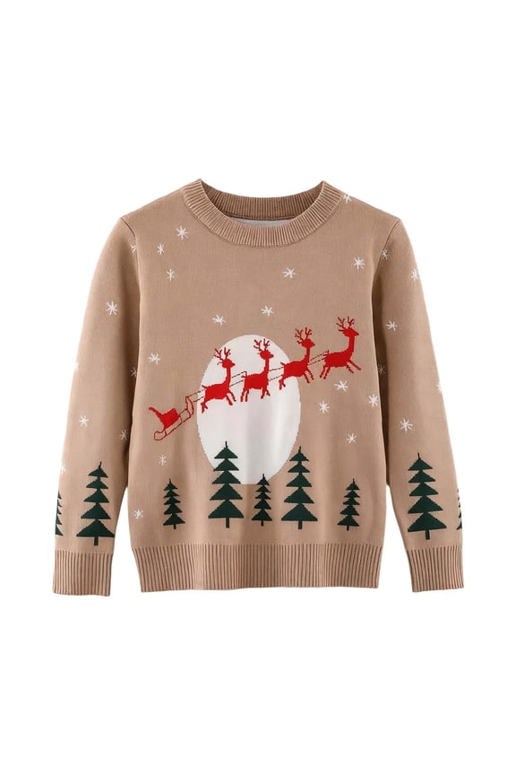 Toddler Boys' Sweater Christmas Reindeer Pattern Knitted Sweater Kids Warm Holiday Soft Cozy Party Sweaters Beige,Sized 3-4