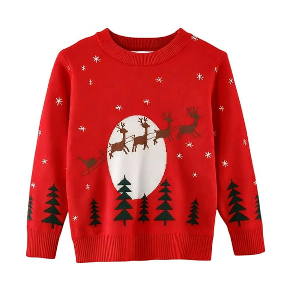 WhouRiu Toddler Boys Sweater Christmas Reindeer Pattern Pullover Knit Tops Kids Holiday Cozy Warm Winter Sweaters Red,Sized 2-3