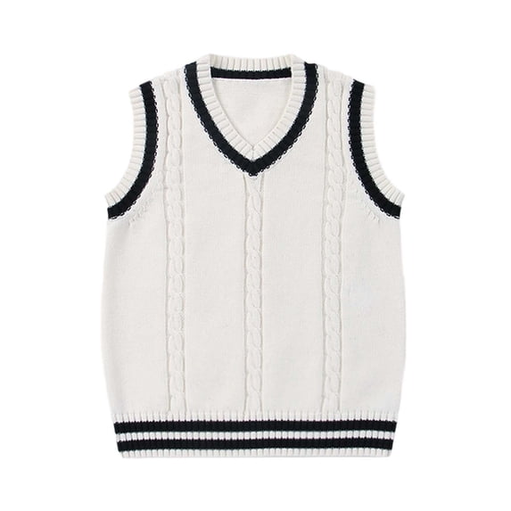 WhouRiu Toddler Boys Sweater Sleeveless V Neck Ribbed Knitted Vest Top Warm Soft School Wear Fall Sweaters White,Sized 3-4