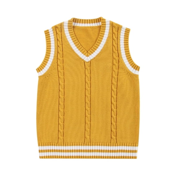 WhouRiu Toddler Boys Sweater Warm V Neck Pullover Knitted Vest Sweater Child Sleeveless School Wear Athletic Fall Sweaters Yellow,Sized 4-5