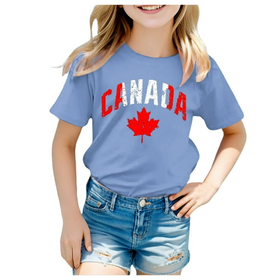 WhouRiu Toddler Boys Tshirts Canadian Day Leaf Prints Short Sleeve Tops Kids Summer Sports T Shirt Blue,Sizes 3-4