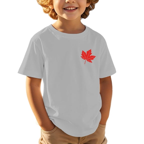 WhouRiu Toddler Boys Tshirts Canadian Day Leaf Prints Short Sleeve Tops Kids Summer Sports T Shirt Gray,Sizes 3-4