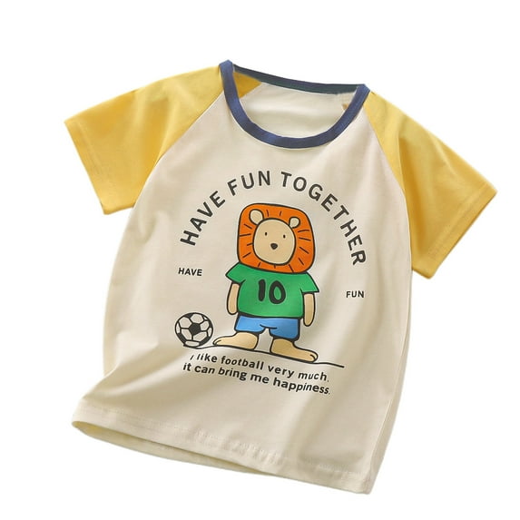 WhouRiu Toddler Boys' Tshirts Car Print Sports Short Sleeve T Shirt Children Casual Comfy Tops Beige,Sizes 3-4
