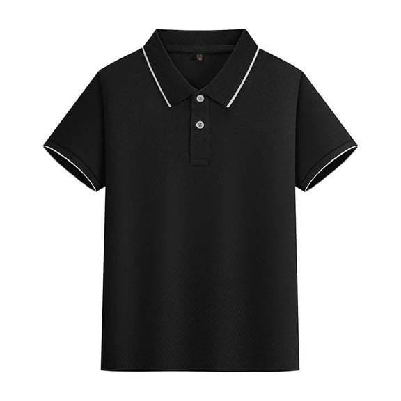 WhouRiu Toddler Boys Tshirts Casual Short Sleeve Button Down Polo Tops Child Soft Solid T Shirt Black,Sizes 3-4