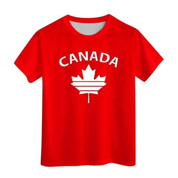 WhouRiu Toddler Boys' Tshirts Letter Prints Canada Day Short Sleeve T Shirt Children Casual Basic Shirts Red,Sizes 3-4