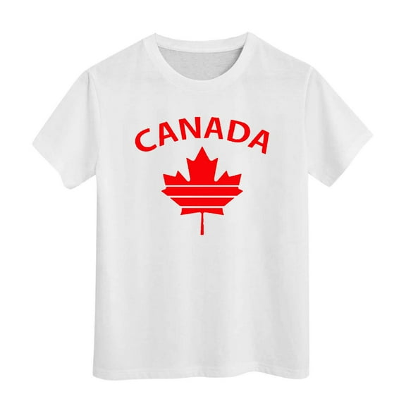 WhouRiu Toddler Boys' Tshirts Letter Prints Canada Day Short Sleeve T Shirt Children Casual Basic Shirts White,Sizes 3-4