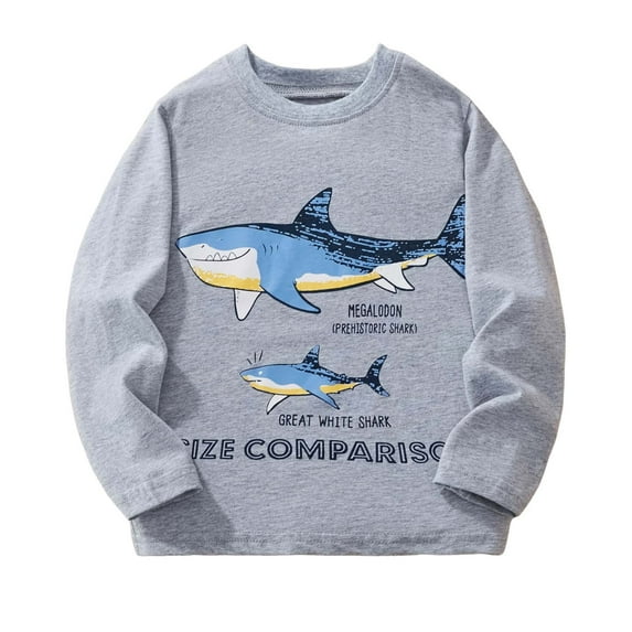 WhouRiu Toddler Boys Tshirts Long Sleeve Shark Print Casual T Shirt Children Comfy Soft Tee Clothes Gray,Sizes 3-4